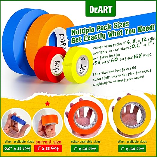 DEART Masking Tape 8 or 12 Pack 1 inch Colored Painters Tape - Image 2