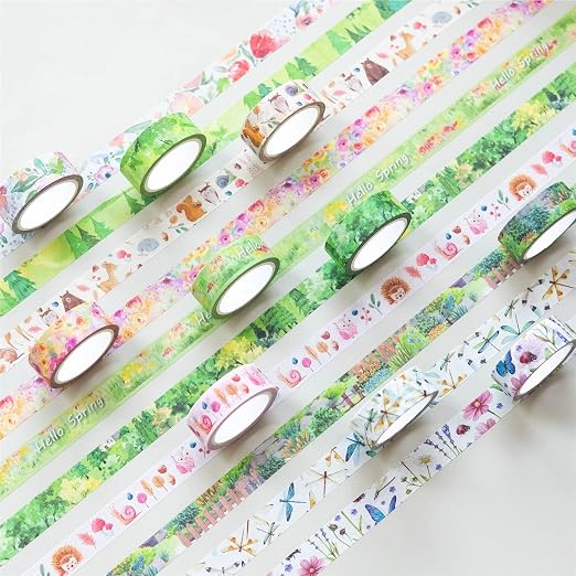 YUBBAEX 10 Rolls Four Seasons Washi Tape Set Green Grass Flowers Masking - Image 3