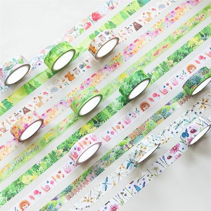 YUBBAEX 10 Rolls Four Seasons Washi Tape Set Green Grass Flowers Masking - Image 3