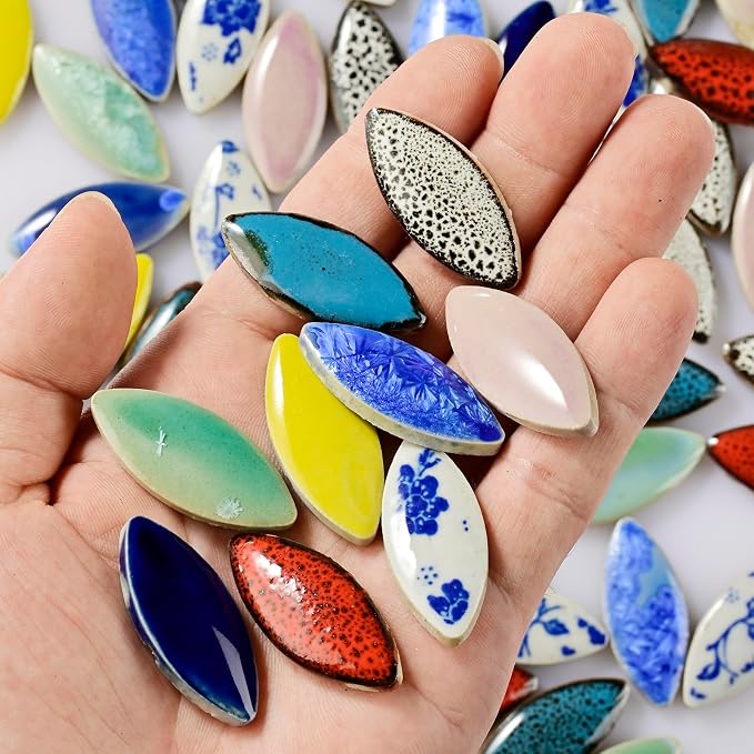 70 Pcs Petal Ceramic Mosaic Tiles, Polished Edge, Cottage Style, Floral Pattern - Image 4