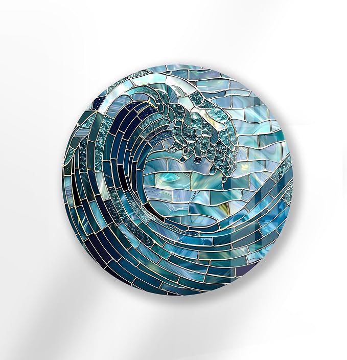 My Photostation.com 31.5'' Diameter Ocean Wave in Blue Mosaic Round Glass Wall - Image 3