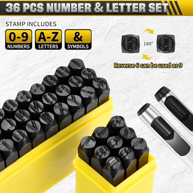 WorkBless 36PCS Metal Stamping Kit, 5/16" Steel Number and Letter Punch Set - Image 2