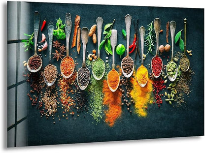My Photostation.com 28Wx18H'' Spoon Spices Glass Wall ArtTempered Glass by MyPhotostation