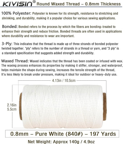 Bonded 0.8mm Round Waxed Polyester Cord, 3-ply Wax Coated Thread, 197 Yards - Image 2