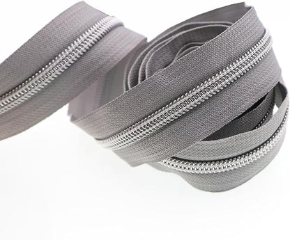 Leekayer #5 Silver Metallic Nylon Coil Zippers by The Yard Bulk 10 Yards Gray - Image 3