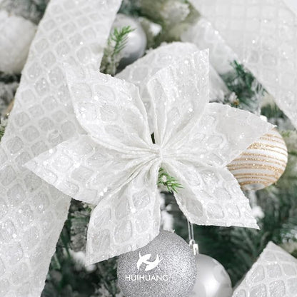 HUIHUANG White Glitter Wired Ribbon, 4 Inch x 30 Ft, Geometric Pattern - Image 7