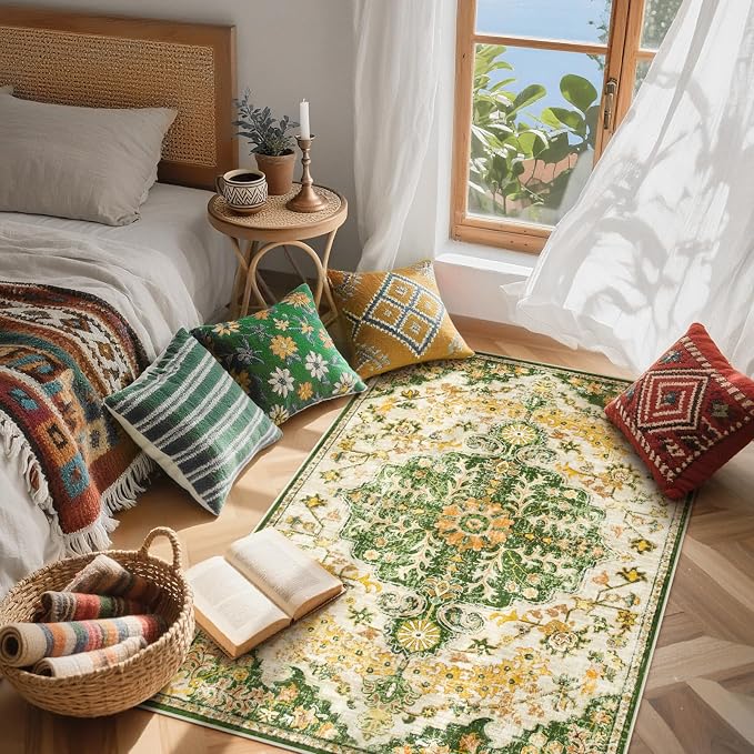 Lahome Bohemian Floral Medallion Area Rug - Image 2