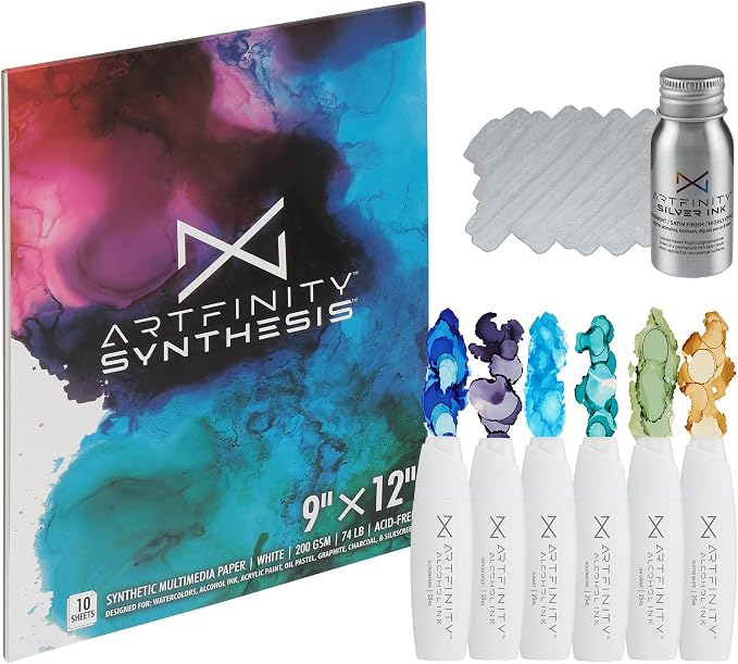 Alcohol Ink - Sea Set, 8 Pieces | 10 Sheets 9x12 Multimedia Paper | Fast-Drying by Artfinity
