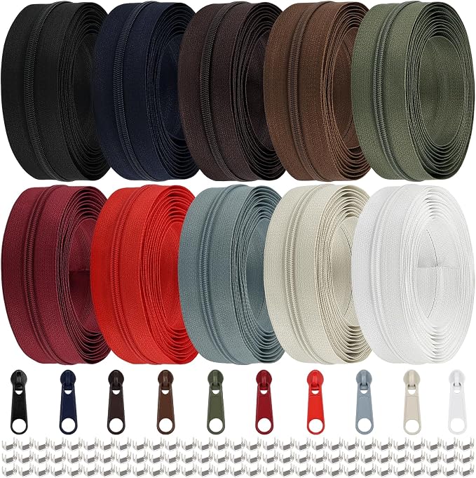 DOITEM 31 Yards 10 PCS Sewing Zippers #3 Nylon Coil Zippers Assorted Zipper - Image 9