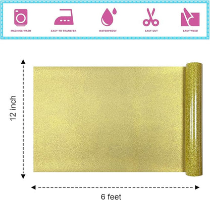 Gold Glitter Heat Transfer Vinyl 12Inch*6FT Glitter Iron on Vinyl - Image 3