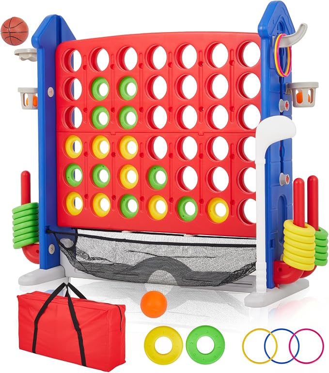 Giant 4 in a Row Game, Adjustable Height Board Jumbo 4-in-a-Row Game by Garvee