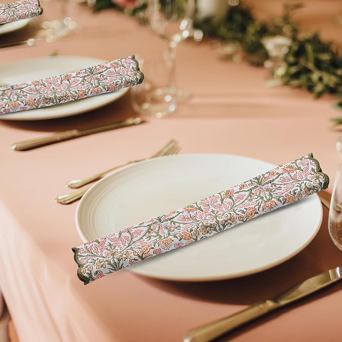Ridhi Sassy Salmon Pink Hand Block Print Napkins 18" x 18" Set of 4 Reusable - Image 7