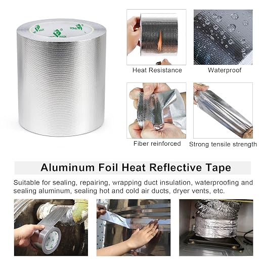 BOMEI PACK Adhesive Aluminum Foil Heat Shield Tape Barrier, Fiberglass Thermal - Image 4