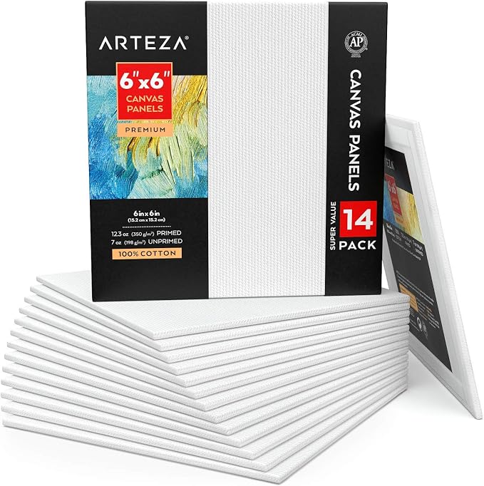ARTEZA Canvas Panels for Painting, 100% Cotton, Gesso-Primed, Lightweight by ARTEZA