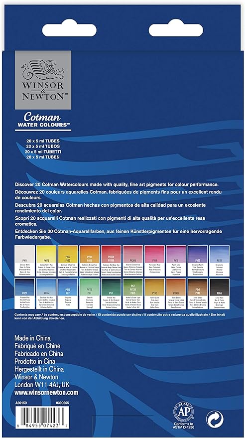Winsor & Newton Cotman Watercolor Paint Set, 20 Colors, 5ml Tubes - Image 2