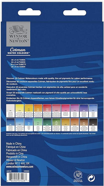 Winsor & Newton Cotman Watercolor Paint Set, 20 Colors, 5ml Tubes - Image 2