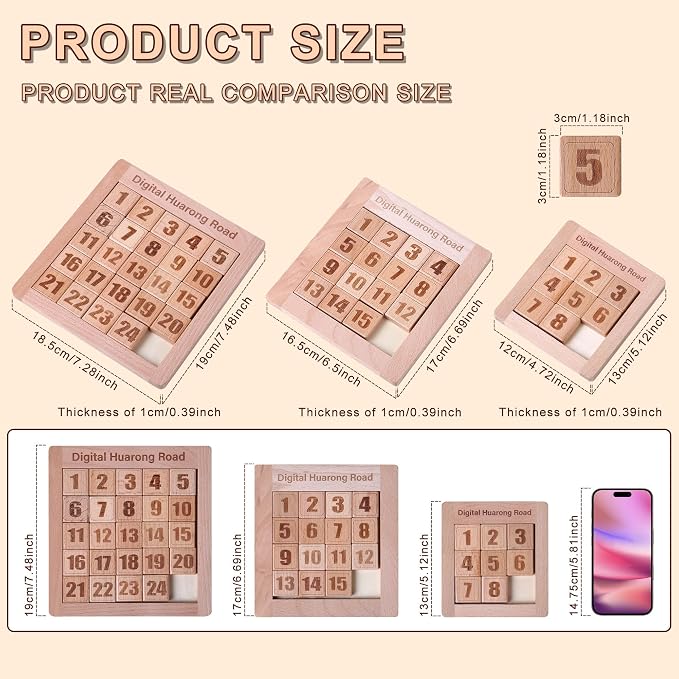 Wooden Number Sliding Puzzle，Brain Teasers Toy Tangram Slide Puzzle - Image 4