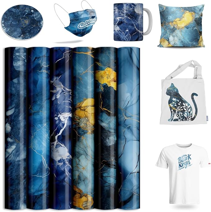 Sublimation Transfer Sheets for Heat Press Machine, 12x12 Inch Blue Marble by LuckyGoddness