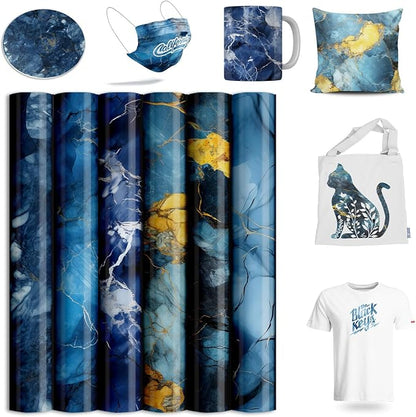 Sublimation Transfer Sheets for Heat Press Machine, 12x12 Inch Blue Marble by LuckyGoddness