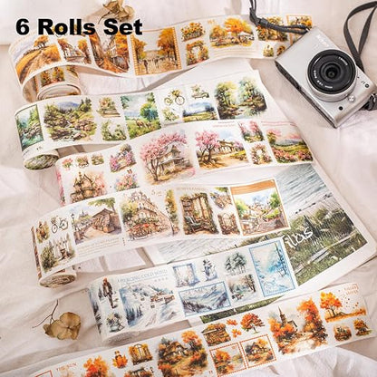 6 Rolls Seasonal Landscape Washi Tape Set, Nature-Inspired Stickers - Image 2
