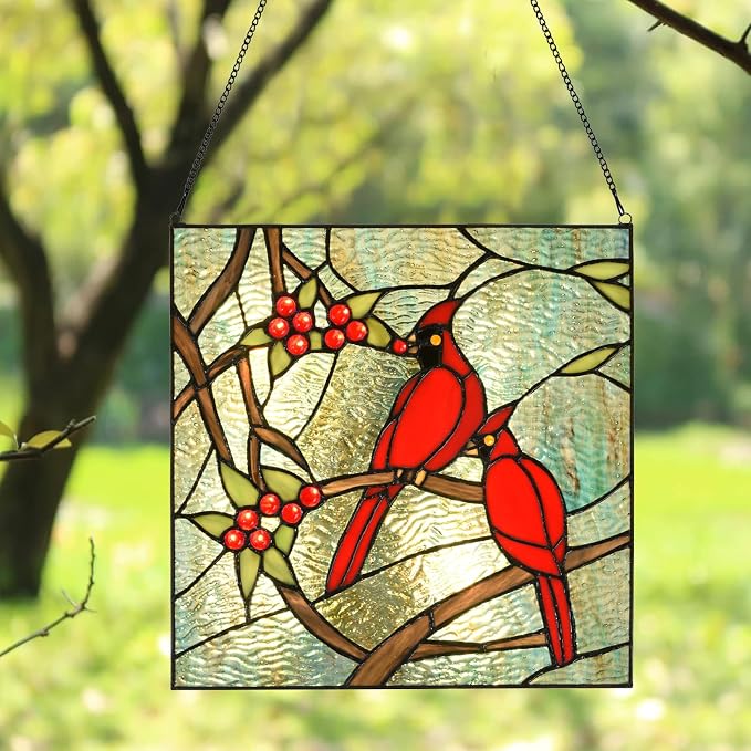 PA0008 Cardinal Stained Glass Window Panel- Tiffany Style Window Hanging- Red - Image 2