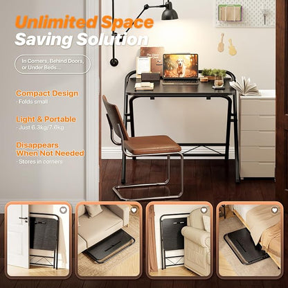 Huuger Folding Desk with 3-Level Adjustable Height and Tablet Slot, 24 Inch - Image 5