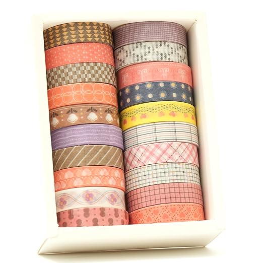 20 Rolls Basic Washi Tape Set Japanese Arts Adhesive Tapes Simple Patterns - Image 4