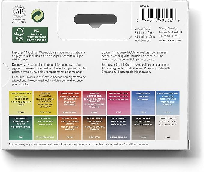Winsor & Newton Cotman Watercolor Paint Set, Field Set, 14 Half Pan w/ Brush - Image 3