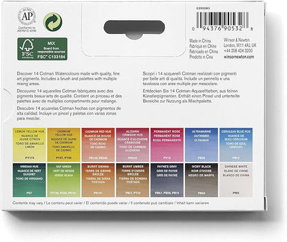 Winsor & Newton Cotman Watercolor Paint Set, Field Set, 14 Half Pan w/ Brush - Image 3