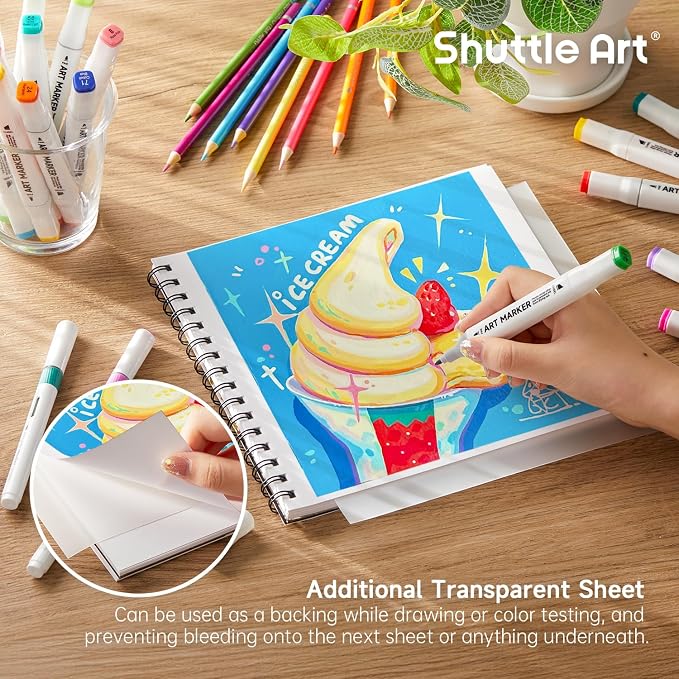 Shuttle Art Marker Pad, 8.9”x8.3” Portable Sketchbook, 40 Sheets Marker Drawing - Image 5