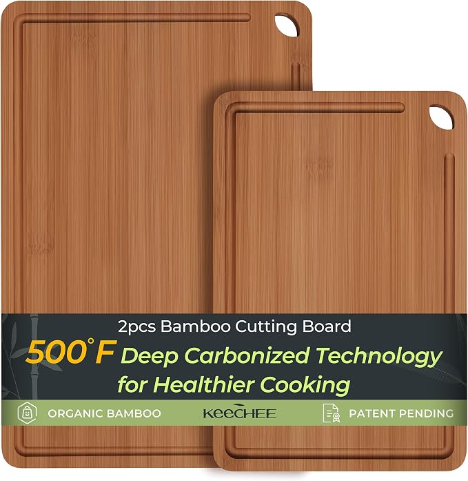 Butcher Block 2-Pcs Carbonized Bamboo Cutting Board Set by Keechee