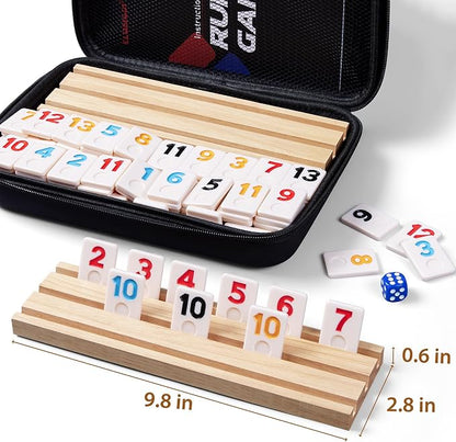 Rummy Cube Game Set with 4 Wooden Racks, 106 Rummy Tiles and Portable Case - Image 5