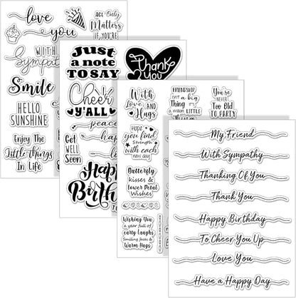 Whaline 4 Sheets Sentiment Words Clear Stamps Greeting Words Happy Birthday by Whaline