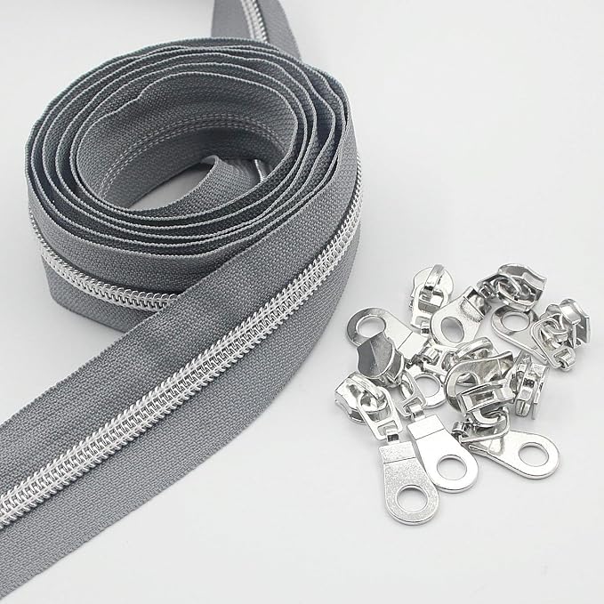 Leekayer #5 Metallic Silver Nylon Coil Zippers by The Yard Bulk 10 Yards Grey - Image 3