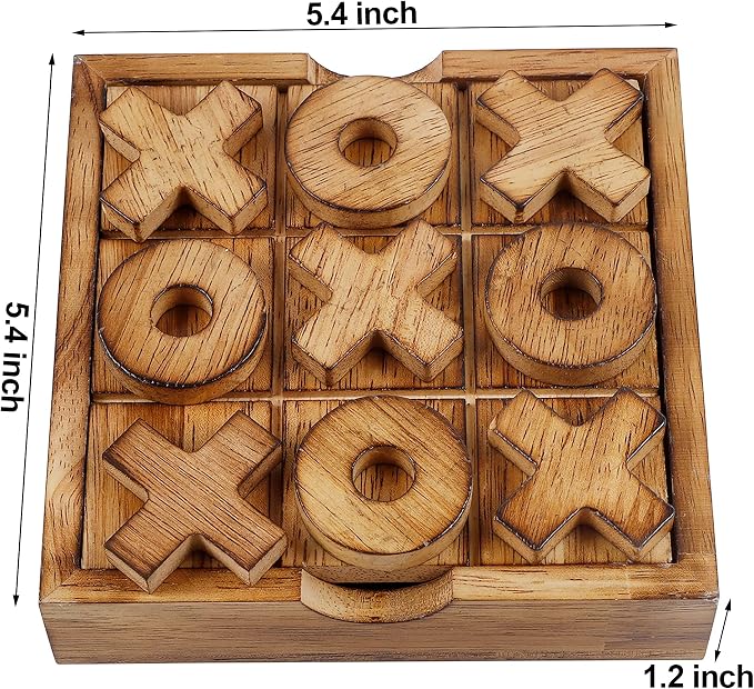 Glintoper Tic Tac Toe & Tumble Tower Blocks Tables Game Set, Classic Wood - Image 3