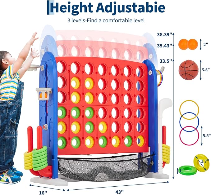 Giant 4 in a Row Game, Adjustable Height Board Jumbo 4-in-a-Row Game - Image 2