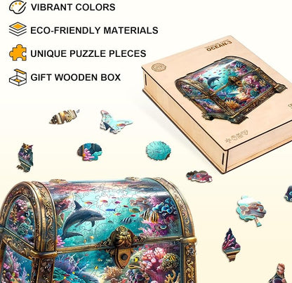 Wooden Puzzles for Adults, Treasure Chest Ocean Wooden Jigsaw Puzzle Unique - Image 2