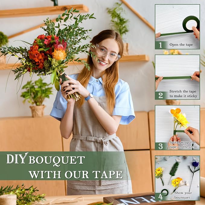 8 Rolls Floral Tape, 1/2" Wide Flower Tape, Dark Green Floral Tape - Image 4