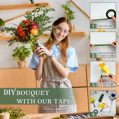 8 Rolls Floral Tape, 1/2" Wide Flower Tape, Dark Green Floral Tape - Image 4