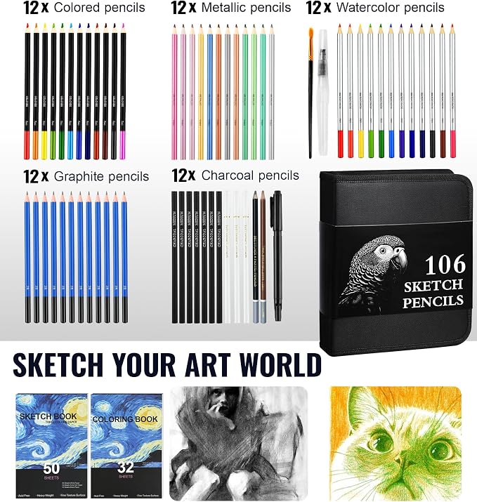 Cool Bank 106 Pack Art Supplies Sketching Kit - Image 2