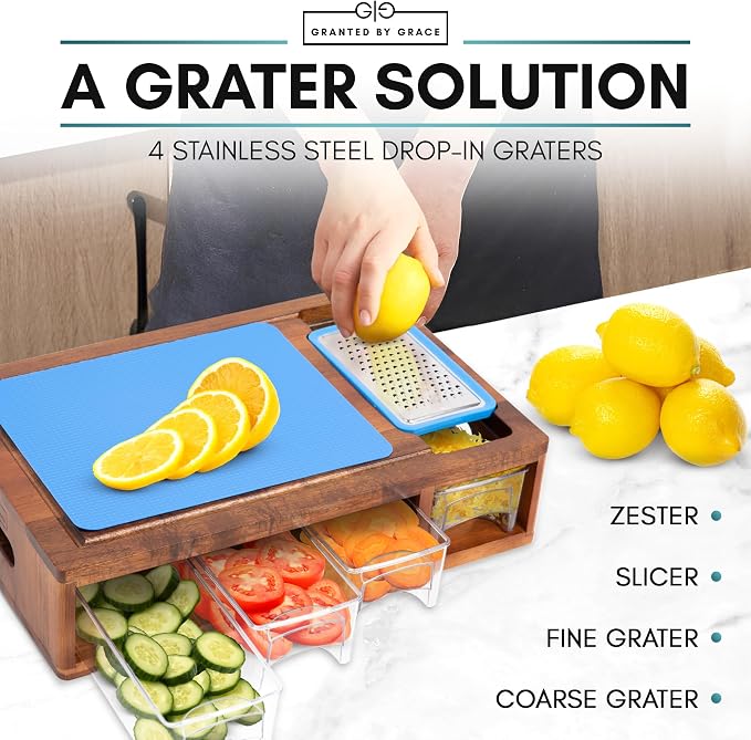 Acacia Cutting Board with Containers & Lids - Image 6