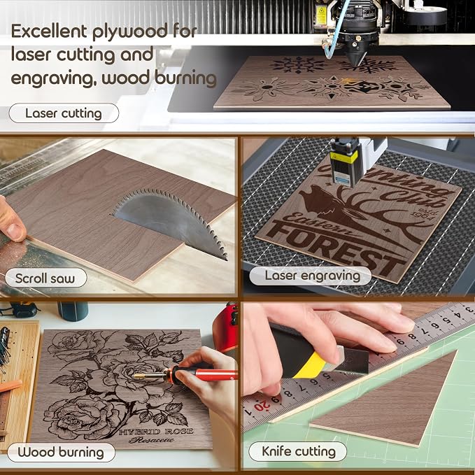 12 Pack 12x12x1/8 Inch Walnut Basswood Sheets, MAPRIAL Smooth 3mm Plywood - Image 6