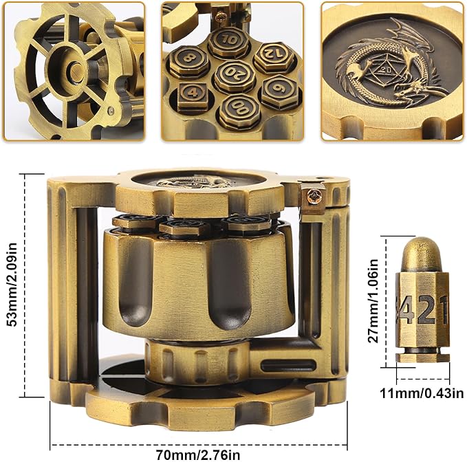 Bullet Dice, Revolver Bullet Metal Dice Set - Image 4