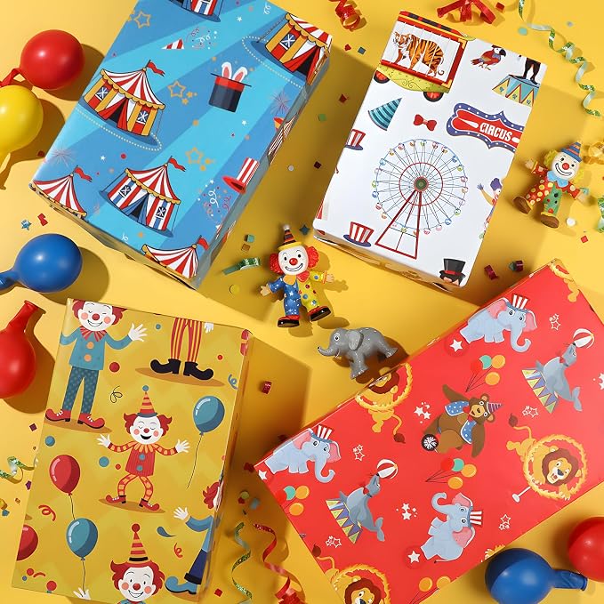 Pineraap 12 Sheets Circus Wrapping Paper, Cute Circus Acrobatic Clown Ferris - Image 7