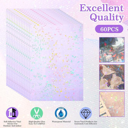 60 Sheets Holographic Laminate Sheets Clear Glitter A4 Size Vinyl Sticker Paper - Image 3