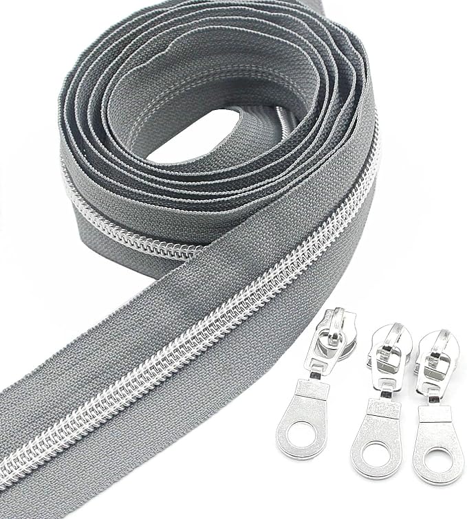 Leekayer #5 Metallic Silver Nylon Coil Zippers by The Yard Bulk 10 Yards Grey by Leekayer