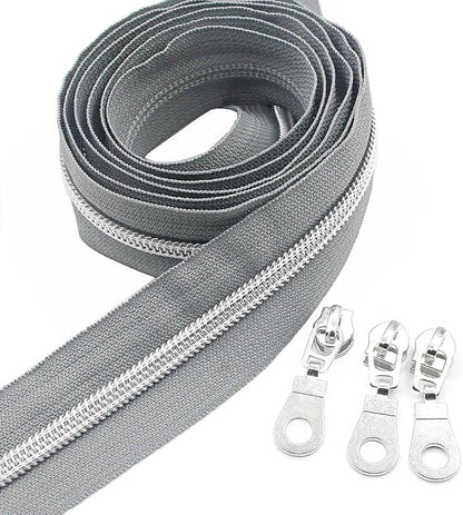 Leekayer #5 Metallic Silver Nylon Coil Zippers by The Yard Bulk 10 Yards Grey by Leekayer