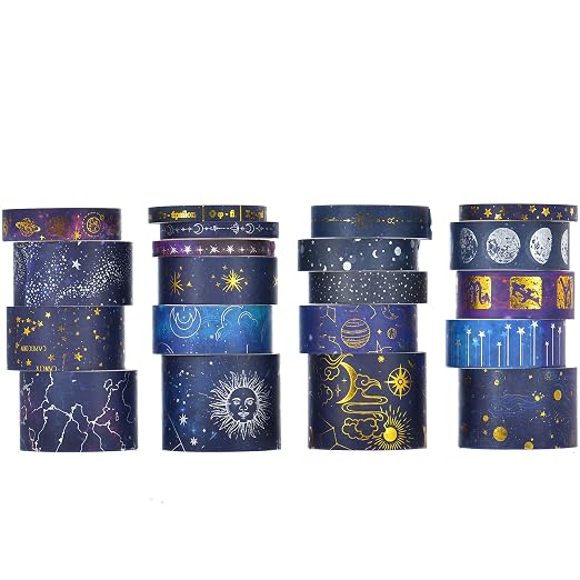 20 Rolls Galaxy Washi Tape Set Stars Arts Adhesive Tapes Gold Silver Foil - Image 5