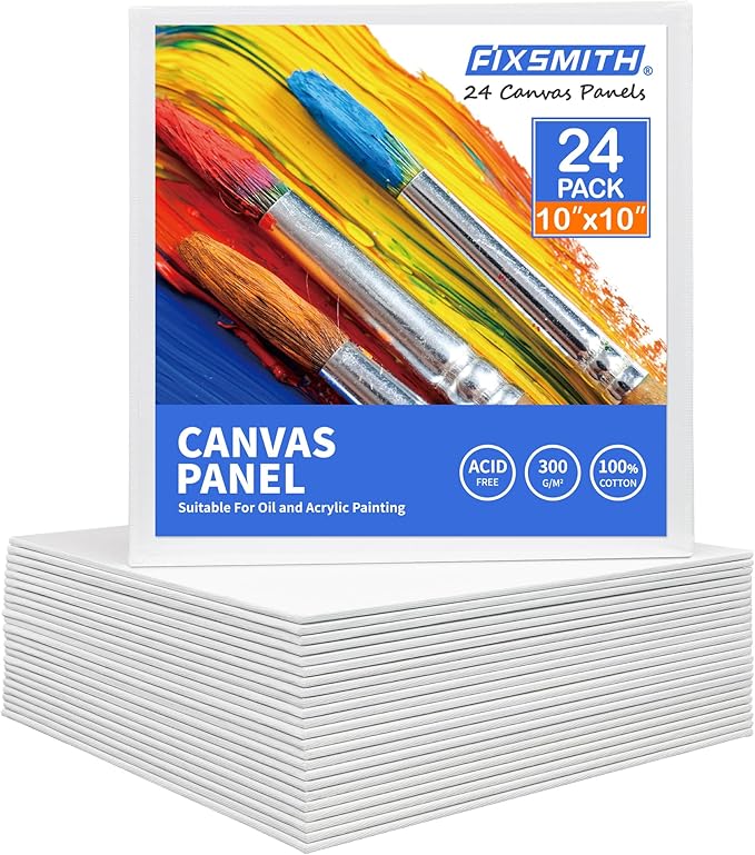 FIXSMITH Canvas Boards for Painting 10x10 Inch, Super Value 24 Pack Paint by FIXSMITH