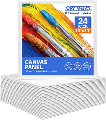 FIXSMITH Canvas Boards for Painting 10x10 Inch, Super Value 24 Pack Paint by FIXSMITH